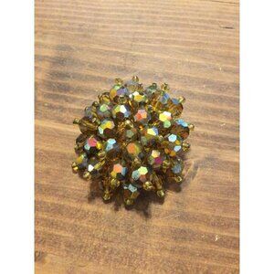 Vintage Mid Century Iridescent Copper Crystal Bead Cluster Brooch Old Money
